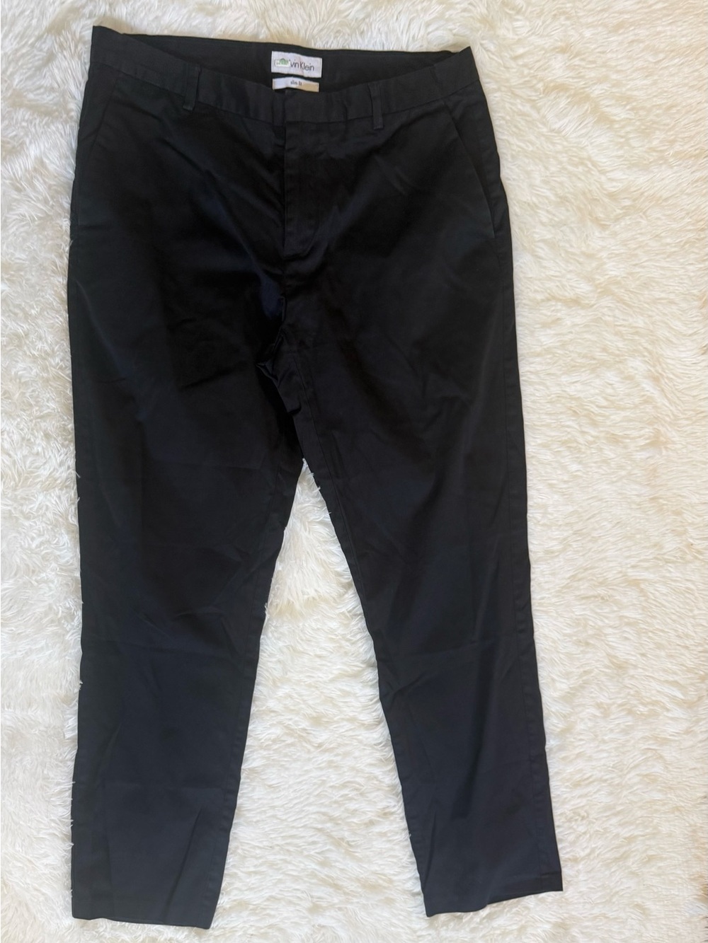 Calvin Klein Pants Mens 34x32 Black Chino Slim Fit Flat Front Cotton Trouser